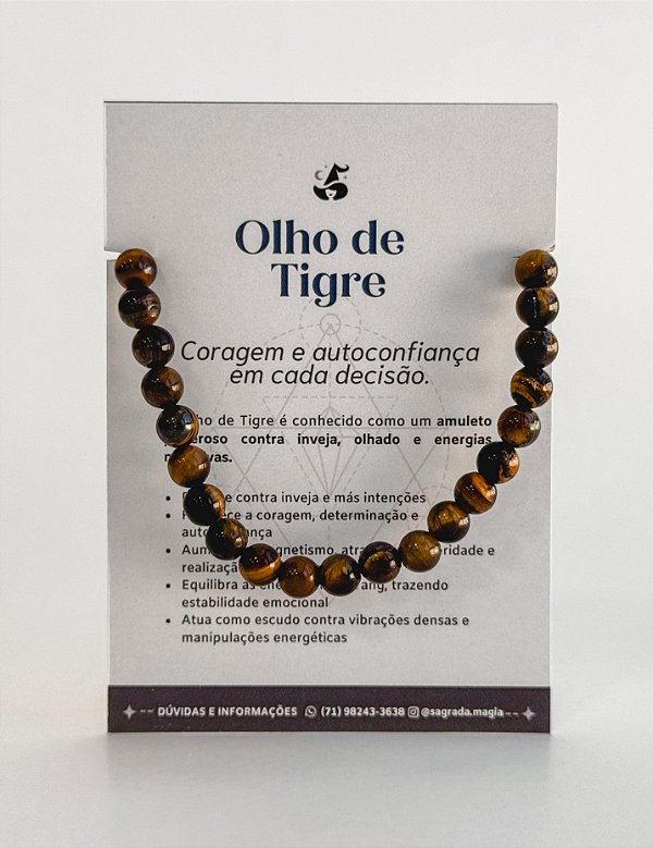 Pulseira de Olho de Tigre 6mm Regulável - Contra Inveja e Olhado; Autoconfiança; Coragem e Determinação