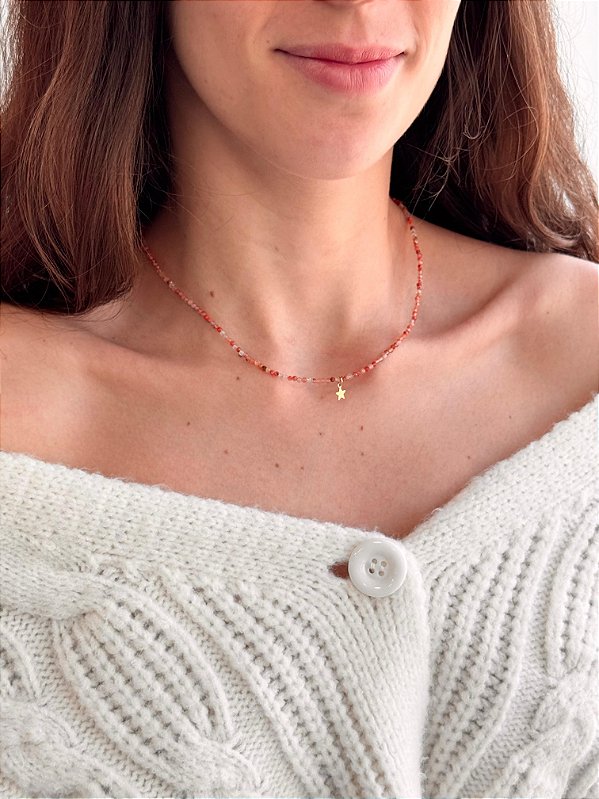 Colar de Cornalina 2mm Multifacetado - Alegria de Viver, Procrastinação, Disposição e Motivação