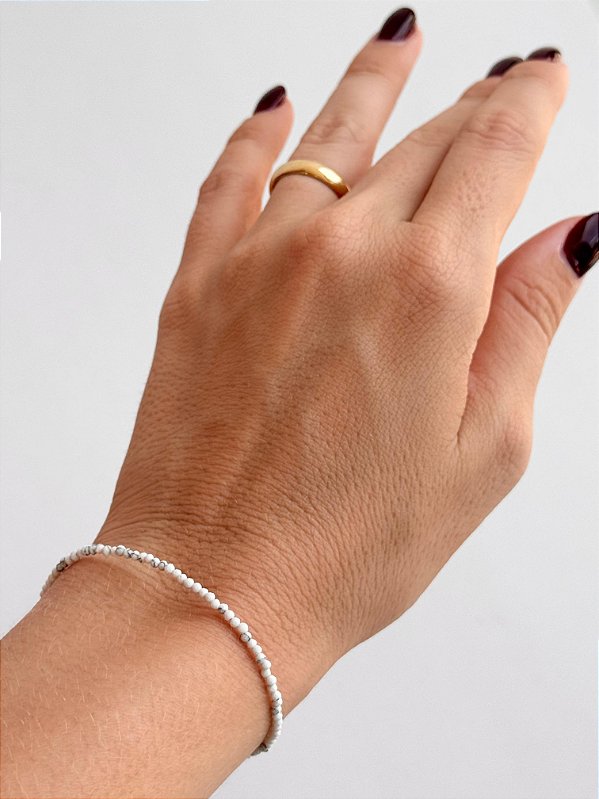 Pulseira de Howlita 2mm Multifacetada - Paciência, Ansiedade, Equilíbrio de Emoções e Paz