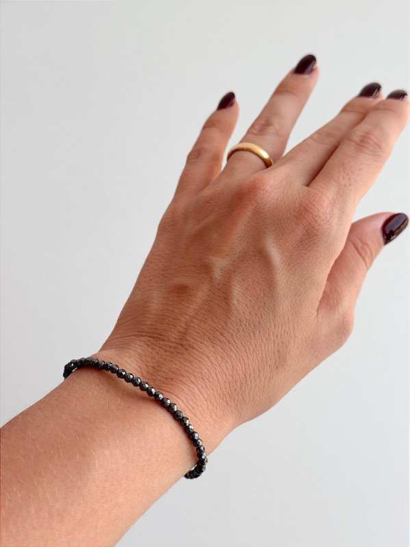 Pulseira de Hematita 3mm Multifacetada - Proteção, Disciplina, Afasta Vícios e Melhora Hábitos