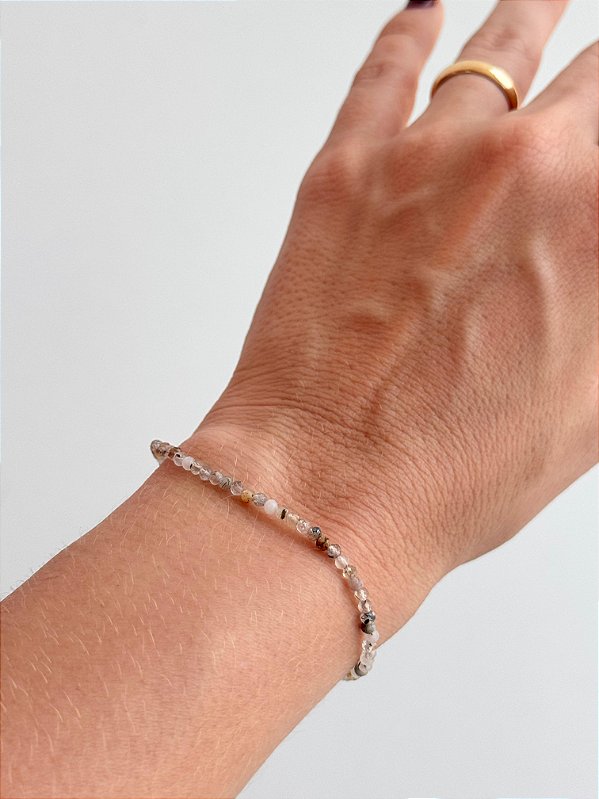 Pulseira de Quartzo Rutilado 2mm Multifacetada - Cura do Passado; Manifestação; Amplificador; Viagens Astrais