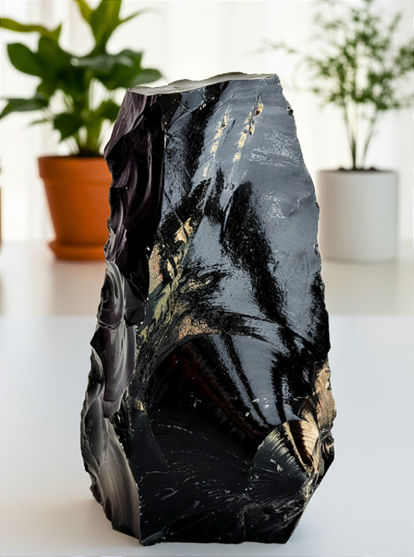 Obsidiana - Base Serrada GRANDE 20cm - Proteção, Centramento e Autoconhecimento