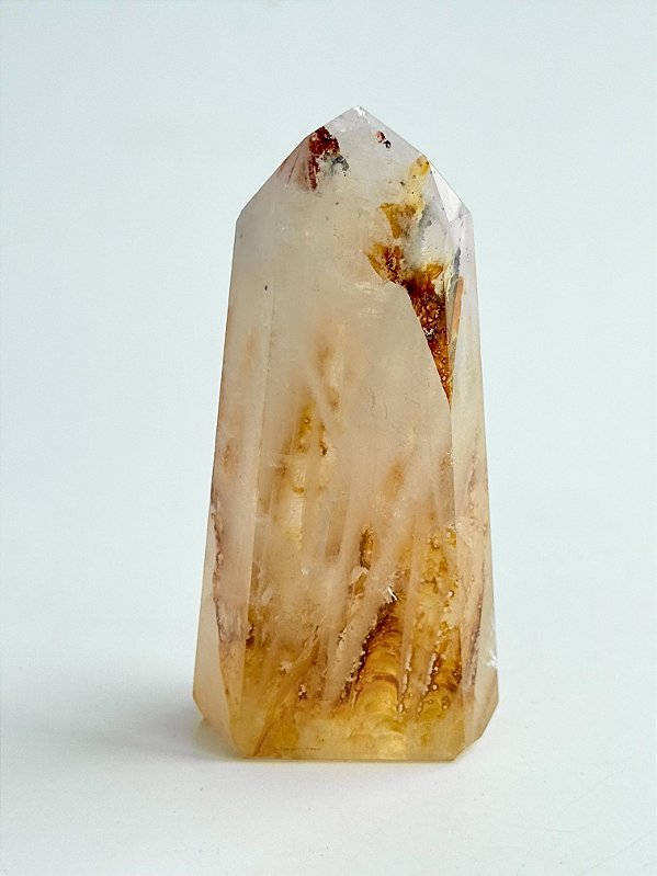 Ponta de Quartzo Hematoide Amarelo - Escudo de Luz; Vitalidade; Dúvidas e Inseguranças; Ancoramento
