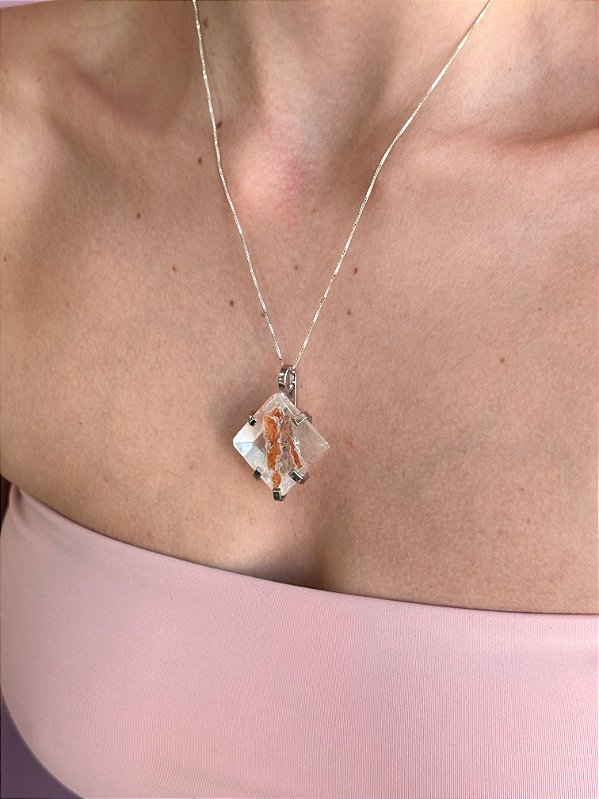 Pingente de Quartzo Hematoide - Peça Única - PHEM04 - Vitalidade; Autenticidade; Dúvidas e Inseguranças; Ancoramento