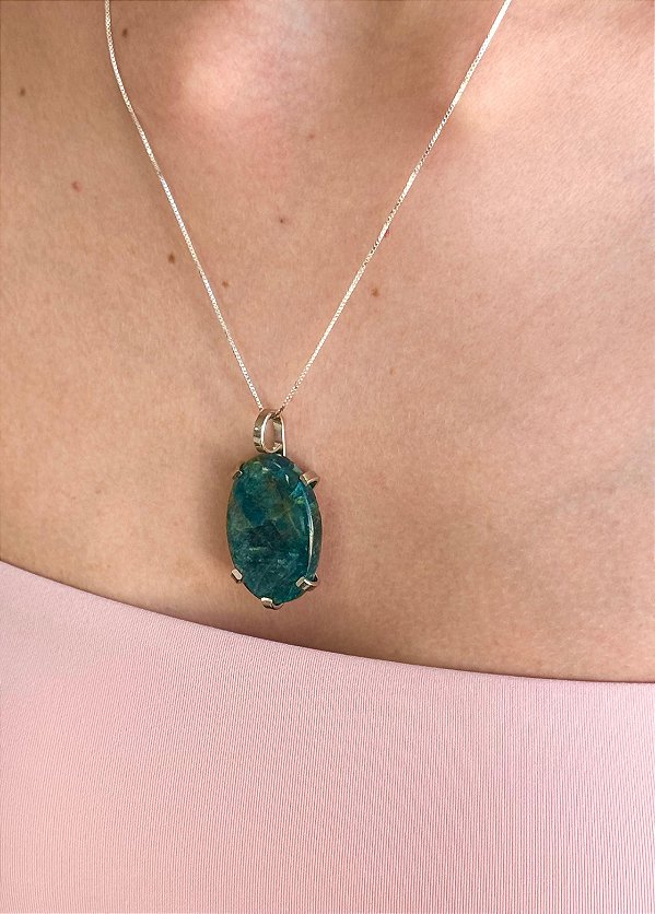 Pingente de Apatita - Peça Única - PAPAT02 - Melhora Timidez, Irritabilidade e Exaustão Emocional; Auxilia com Hiperatividade e Autismo