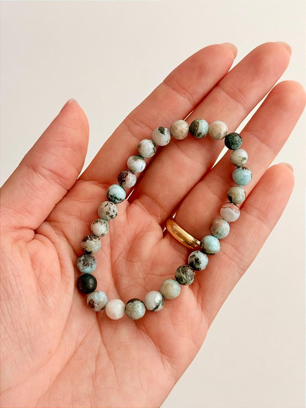 Pulseira de Larimar Redonda 6mm - Medos, Culpas, Deixar Fluir, Pessoas Controladoras