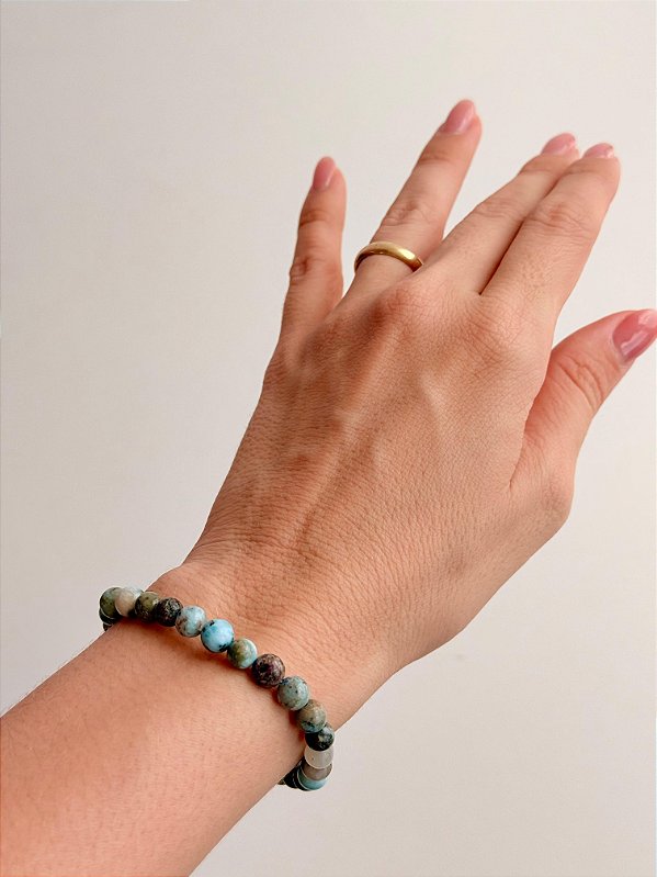 Pulseira de Larimar Redonda 6mm - Medos, Culpas, Deixar Fluir, Pessoas Controladoras