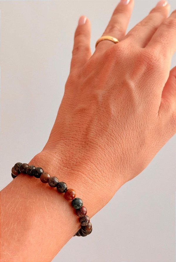 Pulseira de Pietersita Redonda 6mm - Pedra da Tempestade; Quebra de Padrões, Impulso Interior; Novos Começos