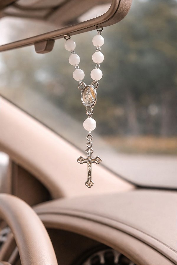 Mini Terço de Selenita - Limpeza Energética; Paz de Espírito; Cansaço Mental e Dores