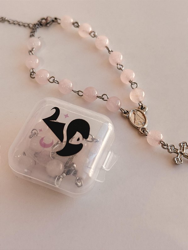 Mini Terço de Quartzo Rosa - Amor Próprio, Acolhimento, Perdão e Gratidão