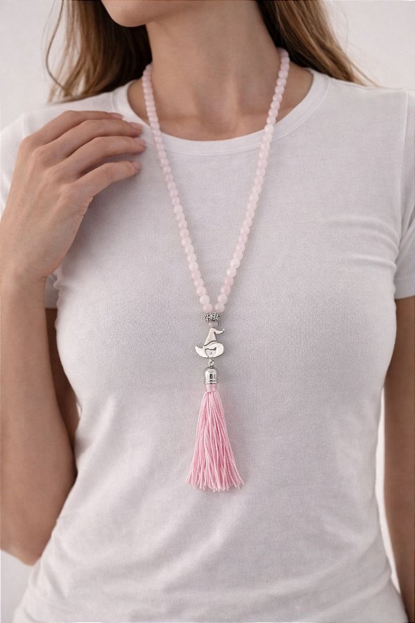 Japamala de Quartzo Rosa 6mm - 108 Contas - Coração de Lakshimi - Amor, Autoestima e Relacionamentos