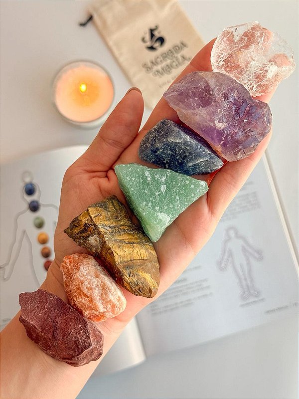 Kit Chakras Bruto - 7 Cristais + Instruções - Equilíbrio, Energia e Reconexão