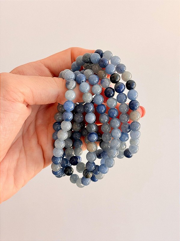 Pulseira Quartzo Azul Redonda 6mm - Paciência, Comunicação, Medos, Sabedoria e Compreensão