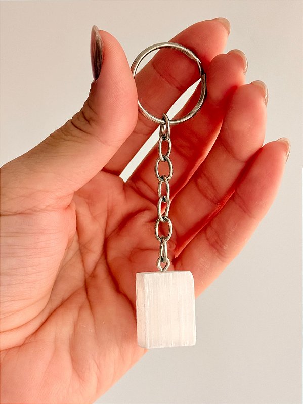 Chaveiro de Selenita - Limpeza Energética; Paz de Espírito; Cansaço Mental e Dores