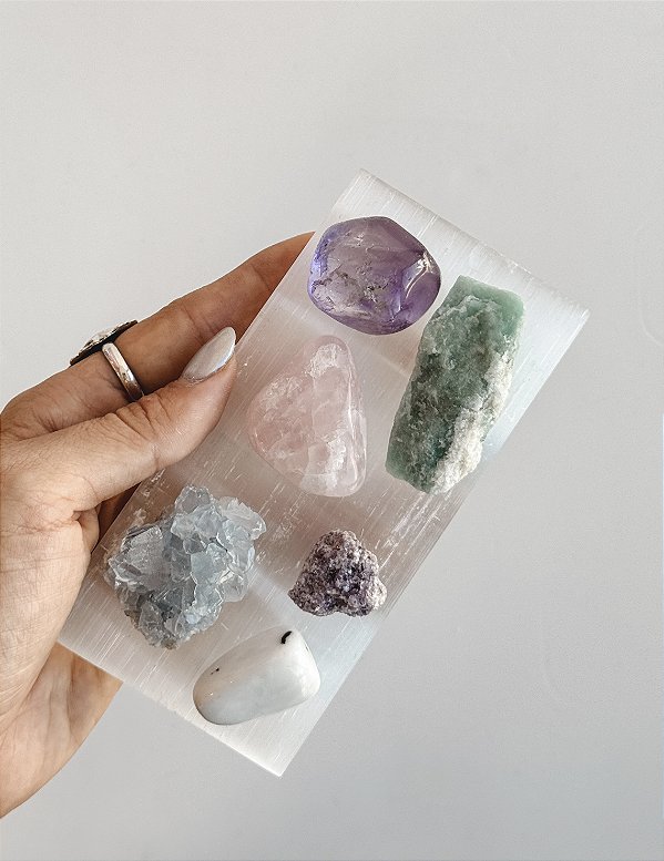 Placa de Selenita - Limpeza Energética; Paz de Espírito; Cansaço Mental e Dores