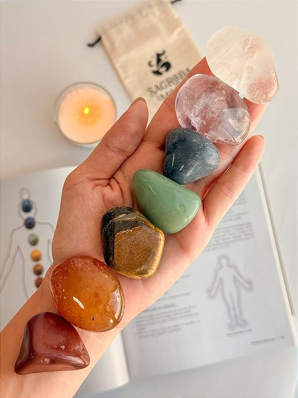 Kit Chakras Rolado - 7 Cristais + Instruções - Equilíbrio, Energia e Reconexão
