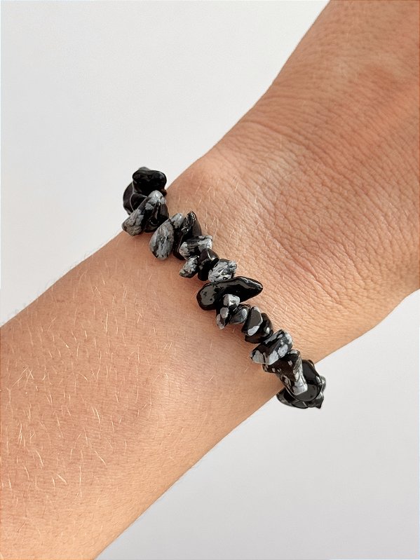 Pulseira de Obsidiana Floco de Neve - Estresse, Desapego e Crescimento Emocional; Afasta Equívocos
