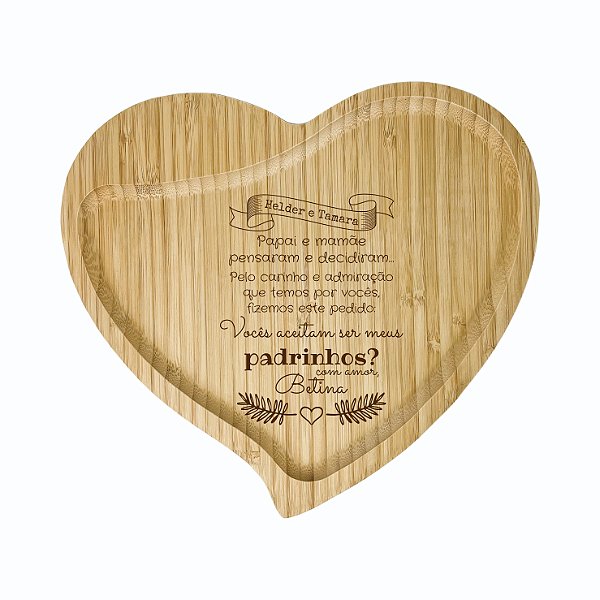 Petisqueira Bambu Formato Coração Personalizada - Batizado