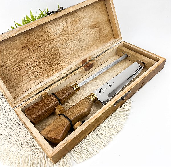 Conjunto Faca Artesanal 8 Polegadas e Chaira para Churrasco com Estojo Personalizado