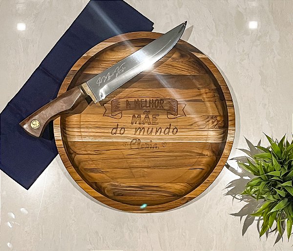 Kit para Churrasco - Gamela Redonda e Faca Artesanal Personalizados