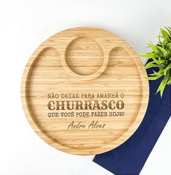 Gamela com Divisórias em Bambu 33x33cm Personalizada