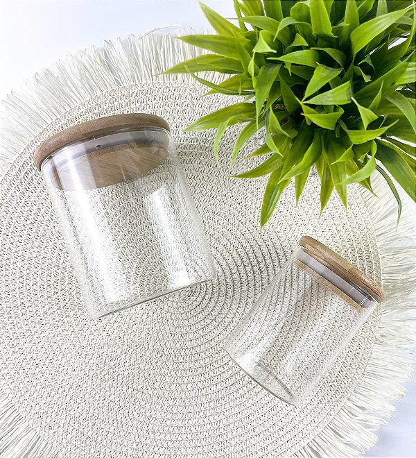Kit Potes Herméticos Com Tampa de Bambu 2 Pçs 250ml/520ml Personalizados