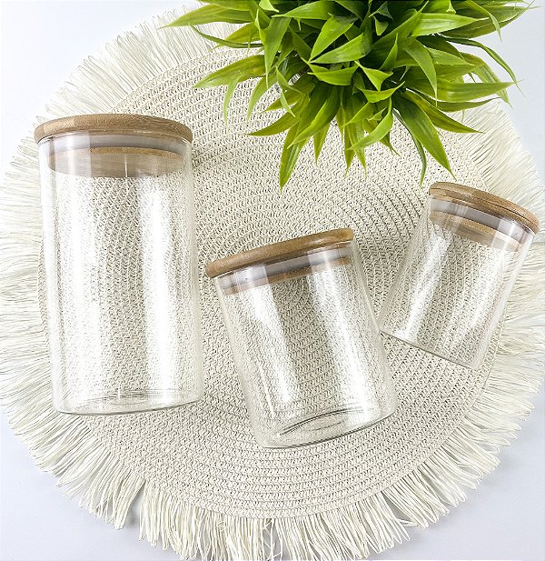 Kit Potes Herméticos Com Tampa de Bambu 3 Pçs 250ml/520ml/770ml Personalizados