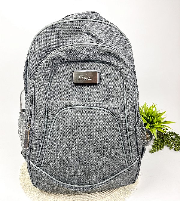 Mochila em Poliester Cinza Personalizada