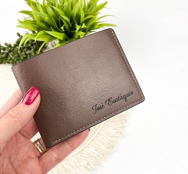 Carteira Elegante Marrom em Couro Personalizada