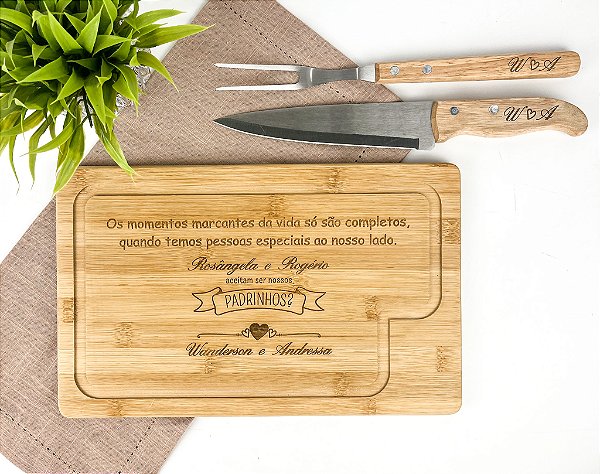 Kit Para Churrasco Bambu 03 Pçs Personalizado - Casamento