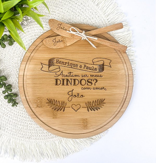 Kit Tábua Bambu C/2 Espátulas Personalizado - Batizado