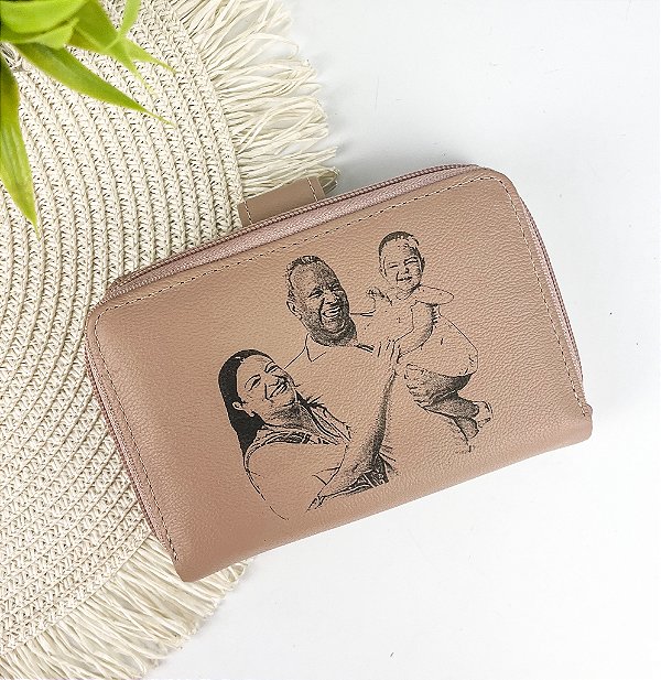 Carteira Feminina de Couro Legítimo C/ Botão e Zíper Personalizada - Mãe