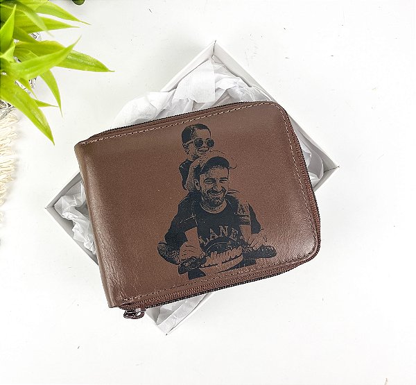 Carteira Masculina em Couro Fechamento com Zíper  Personalizada