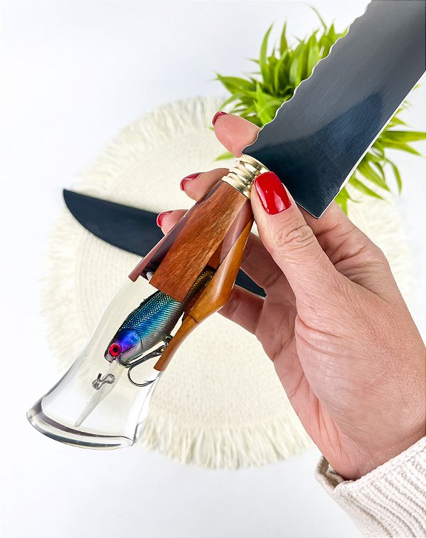 Faca Artesanal 10" Peixe com Cabo em Resina  – Personalizada