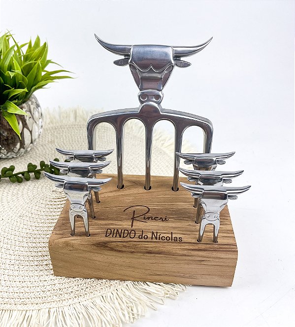 Kit Garfo 5 Pontas com 6 Garfinhos e Base Personalizado