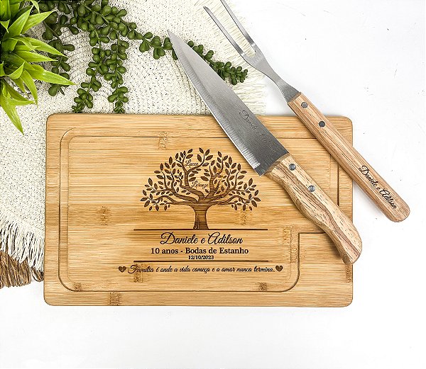 Kit para Churrasco 3 Peças em Bambu com Personalização