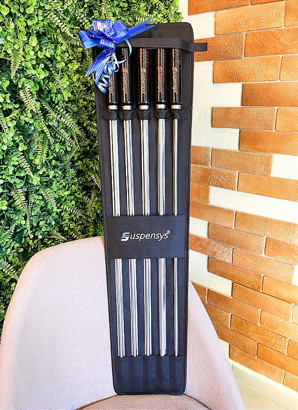 Conjunto 5 Espetos Inox na Capa C/ Cabo em Madeira Personalizados