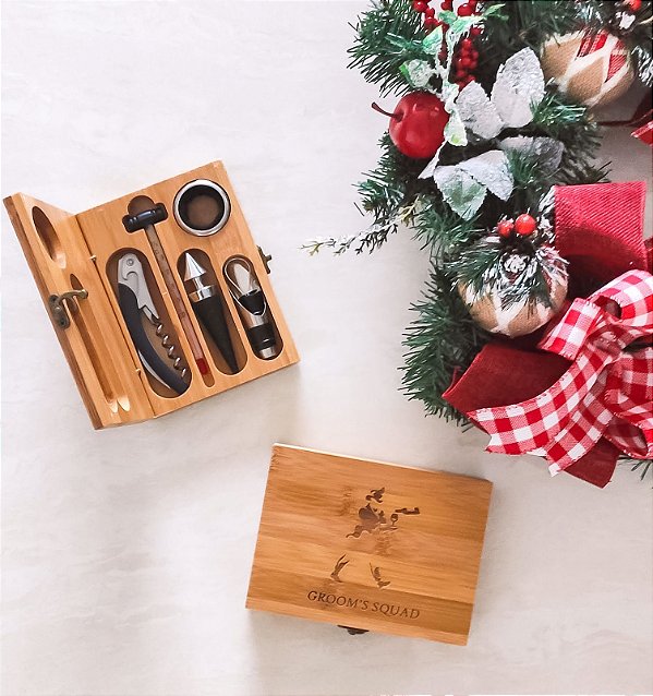 Acessórios para vinho com estojo em Bambu - 6 peças Personalizado