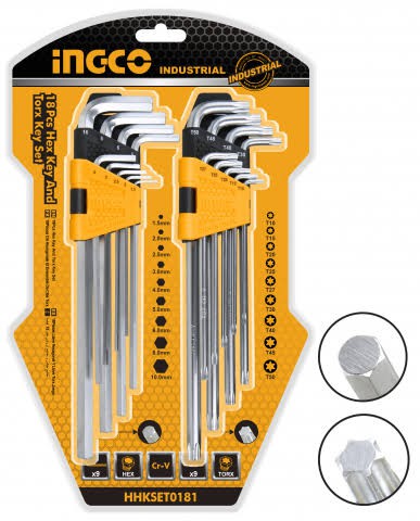 JOGO DE CHAVE INGCO ALLEN E TORX COM 18PEÇAS.