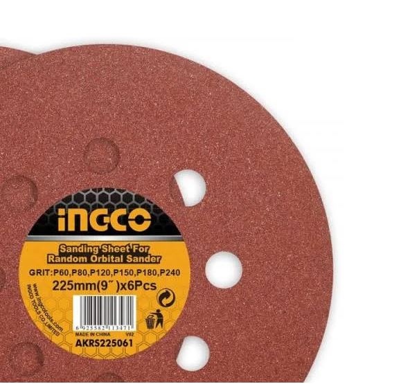 JOGO DE DISCOS DE LIXA PARA LIXADEIRA DE PAREDE INGCO 225MM (P60, P80, 120, 150, 180 E 240) COM 6 PEÇAS