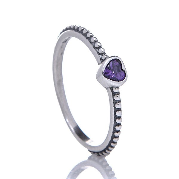 Anel Coração Ametista - Prata 925
