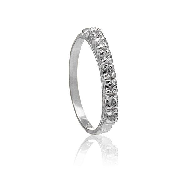 Anel Meia Aliança Cristal - Prata 925