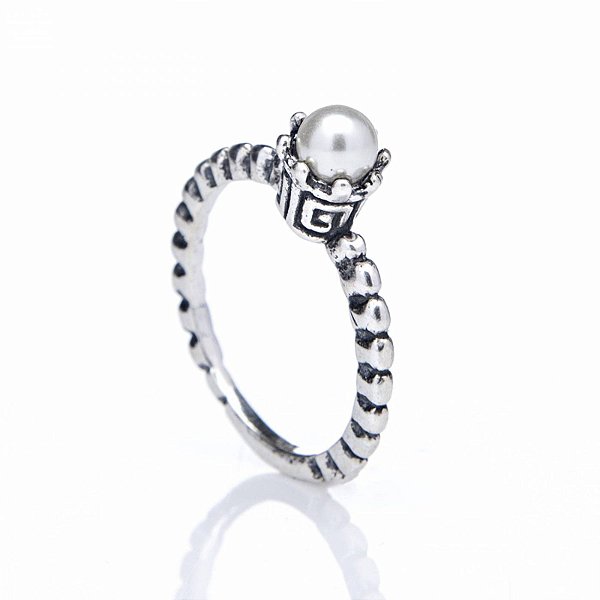 Anel Solitário Pérola - Prata 925