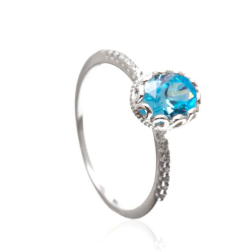 Anel Solitário Oval Azul - Prata 925