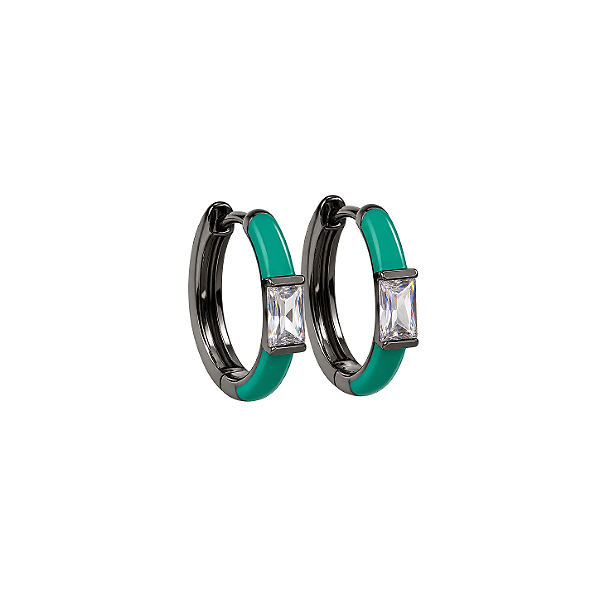 Brinco Argola Zircônia Quadrada Ródio Negro