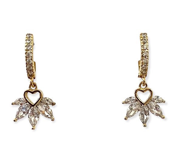 Brinco Tranqueta Coração Cravejado