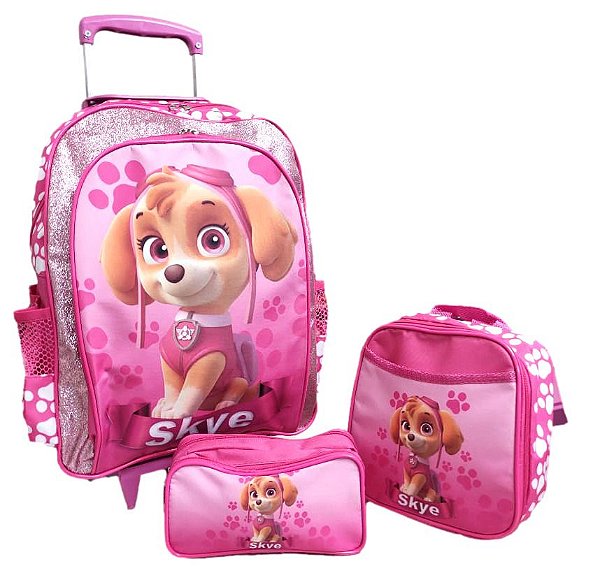 Kit Escolar Mochila Patrulha Canina Com Carrinho de Rodinha, Lancheira Térmica e Estojo