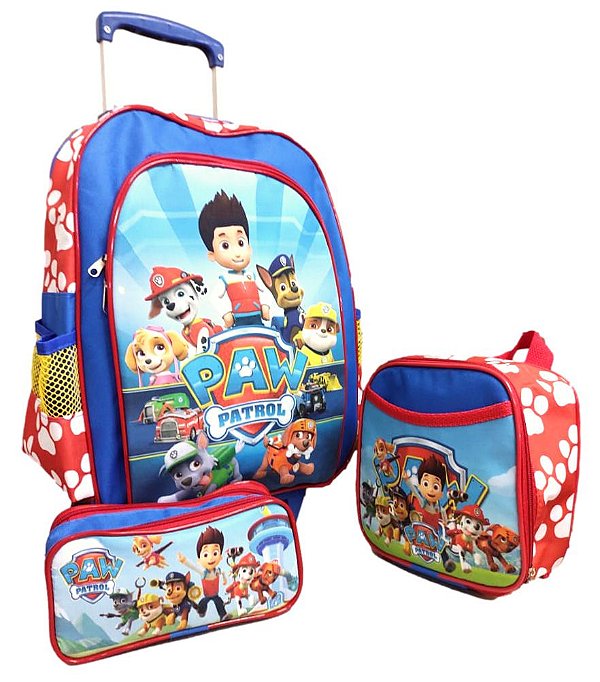 Kit Escolar Mochila Patrulha Canina  Com Carrinho, Lancheira Térmica e Estojo
