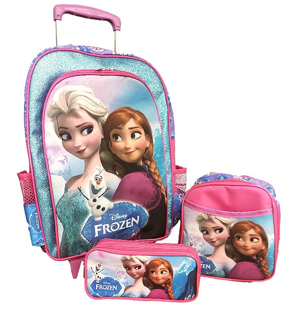Kit Escolar  - Mochila Frozen Com Carrinho, Lancheira Térmica e Estojo