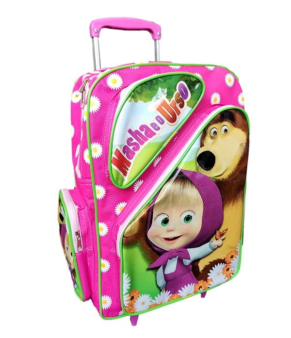 Mochila Escolar Masha e o Urso - Com Carrinho